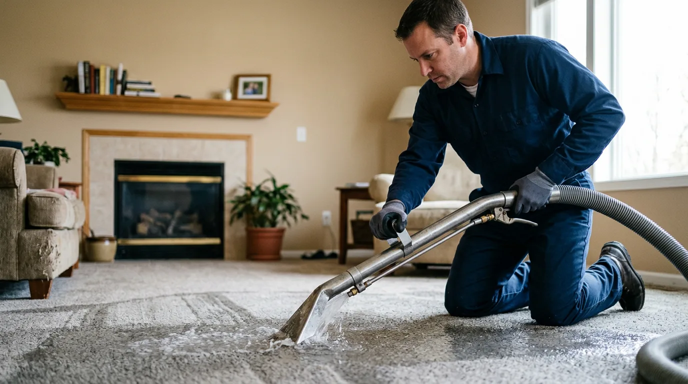 Water damage restoration technician working near Taylorville, IL